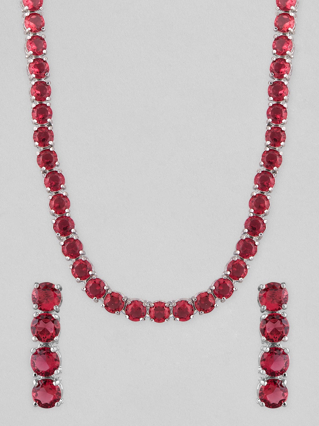 Silver-Plated Red Stone Studded Handcrafted Jewellery Set