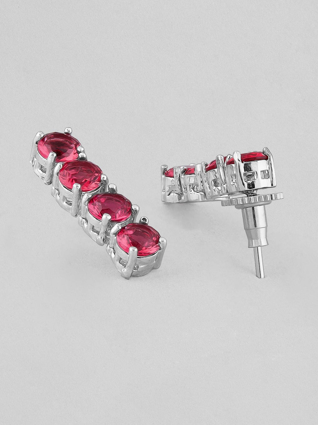 Silver-Plated Red Stone Studded Handcrafted Jewellery Set