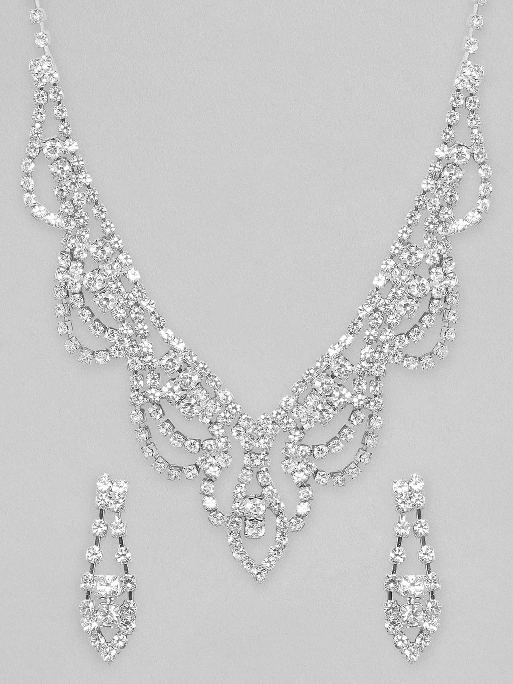 Voguish Silver Toned With Zircon Studded Jewellery Set