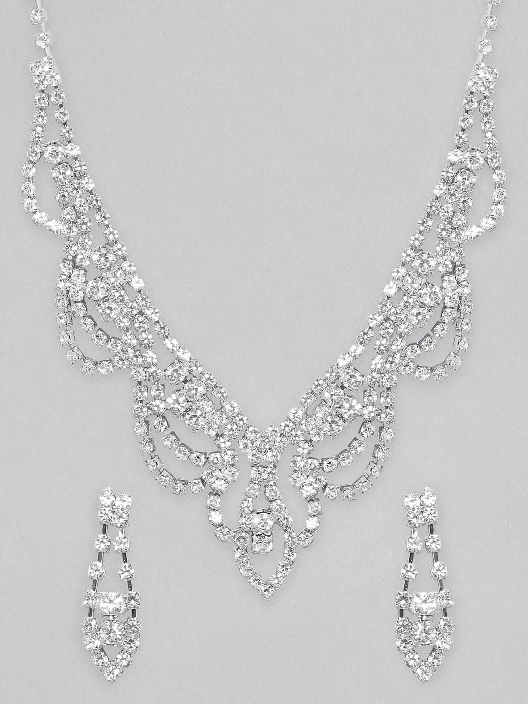 Voguish Silver Toned With Zircon Studded Jewellery Set