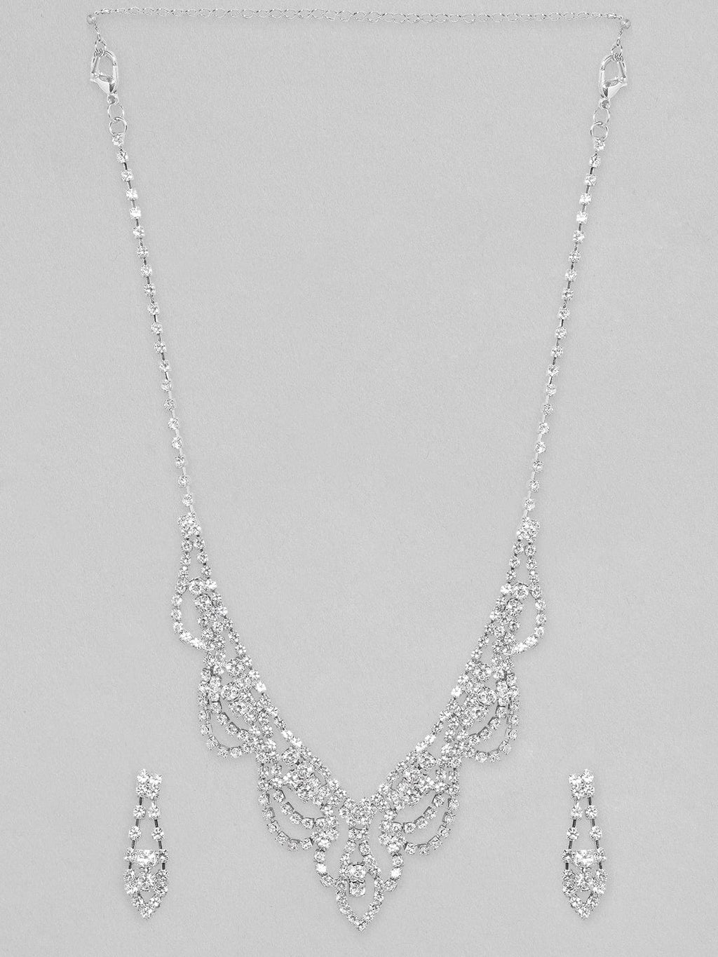 Voguish Silver Toned With Zircon Studded Jewellery Set