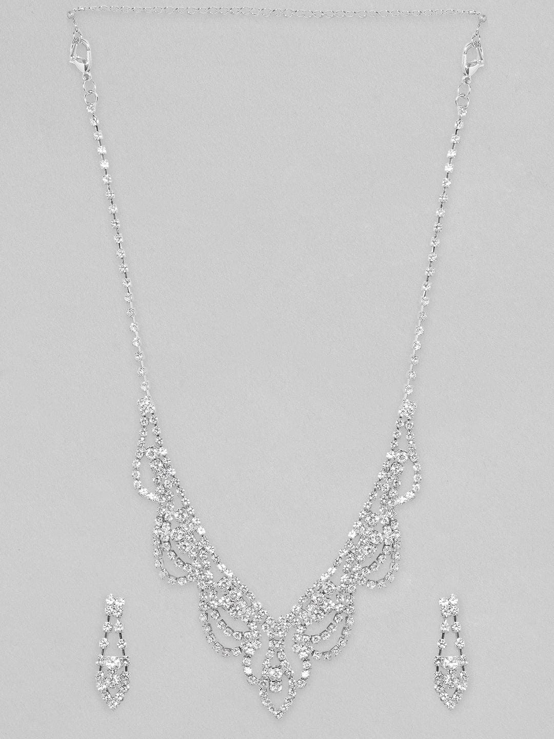 Voguish Silver Toned With Zircon Studded Jewellery Set