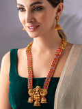 Women Gold-Plated & Green Faux Ruby Studded Handcrafted Jewellery Set