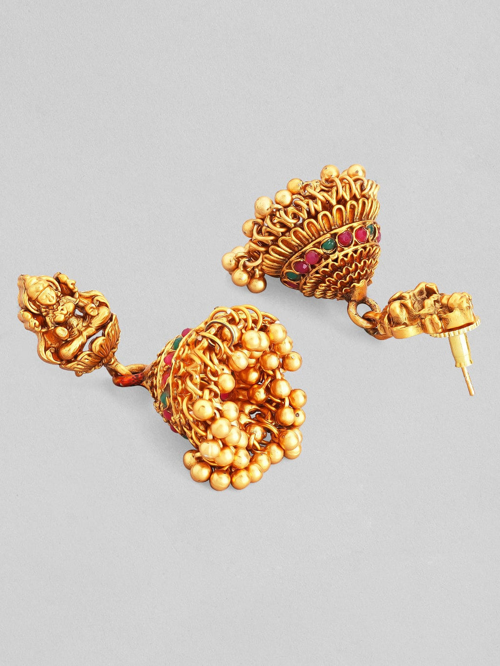 Women Gold-Plated & Green Faux Ruby Studded Handcrafted Jewellery Set