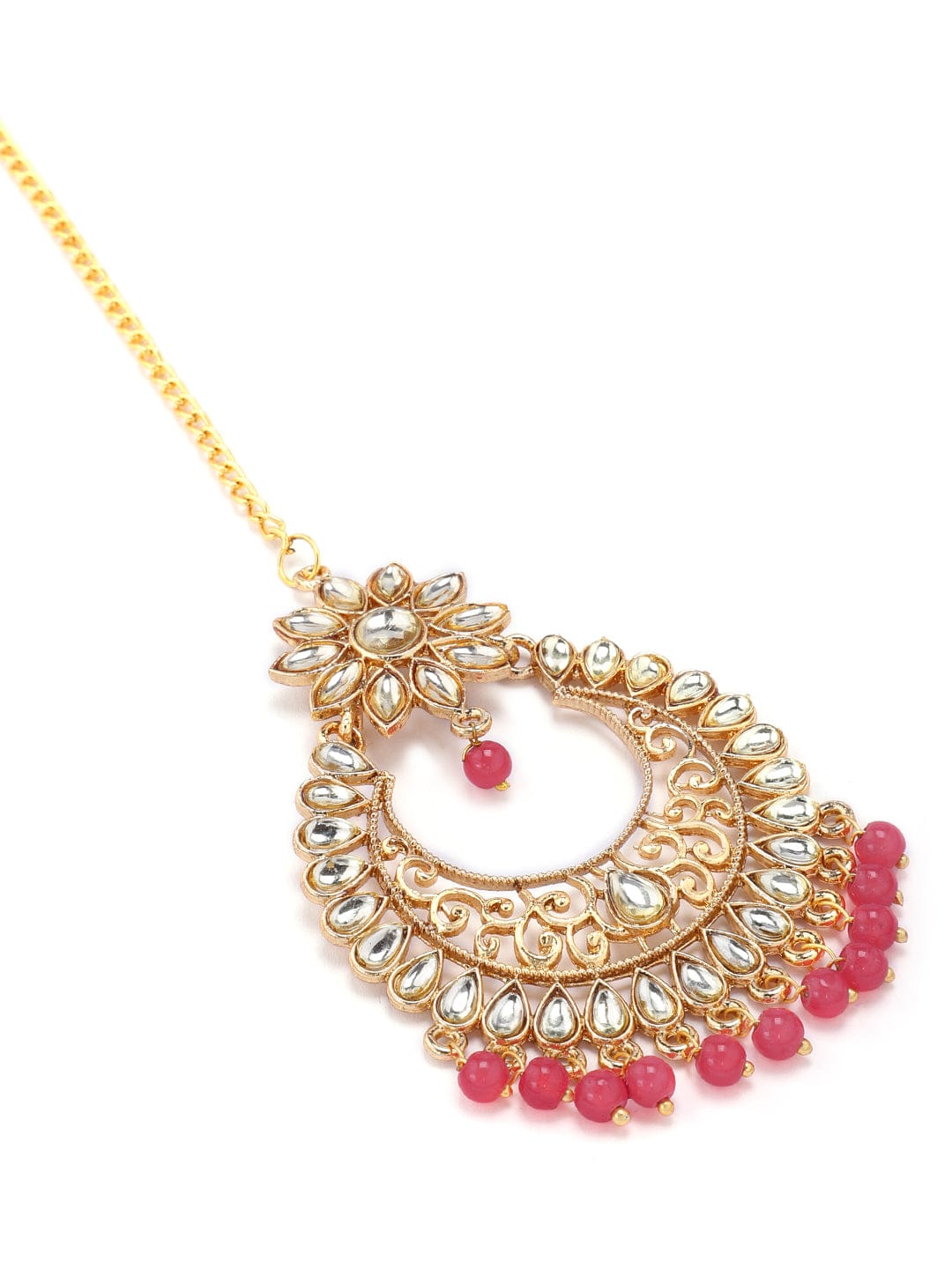 Women Gold-Plated & Pink Kundan Meenakari Jewellery Set