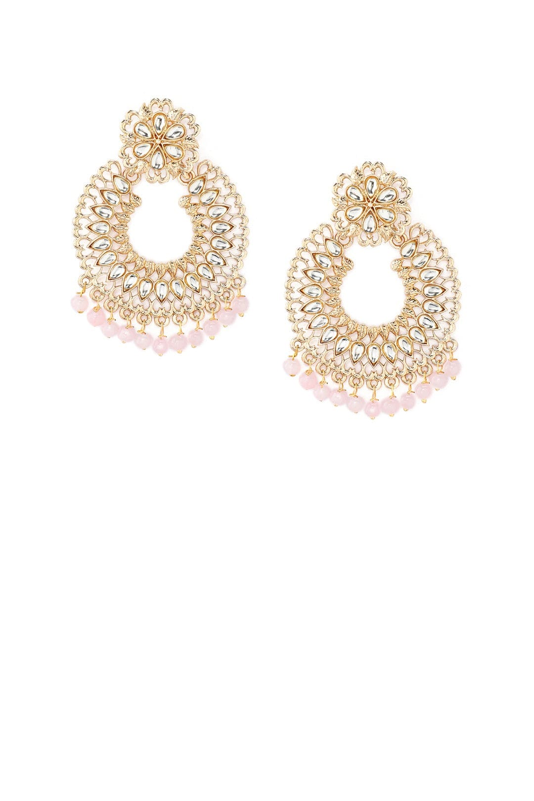 Women Gold-Plated White & Pink Kundan-Studded Beaded Handcrafted Jewellery Set