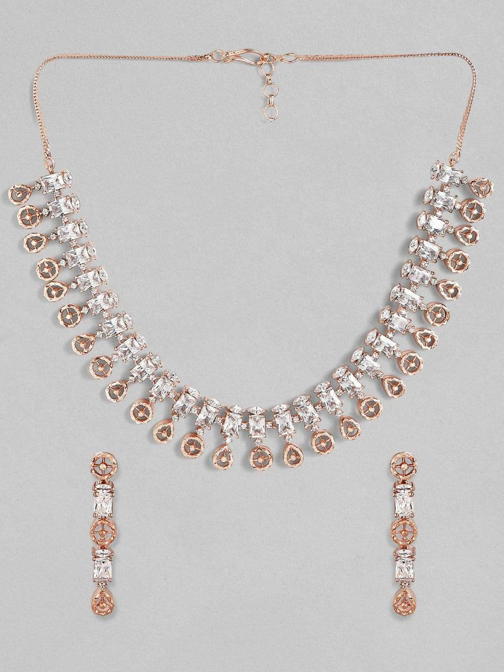 Zircon Studded Handcrafted Rose Gold Plated Statement Necklace Set