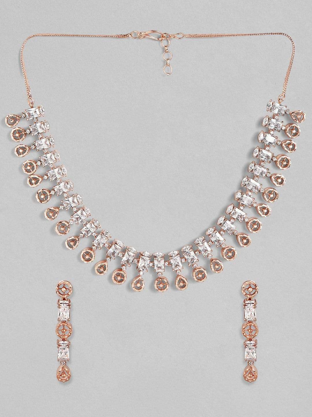 Zircon Studded Handcrafted Rose Gold Plated Statement Necklace Set