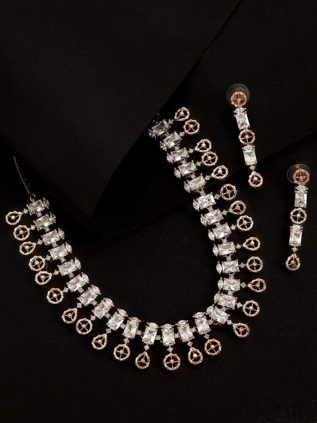 Zircon Studded Handcrafted Rose Gold Plated Statement Necklace Set