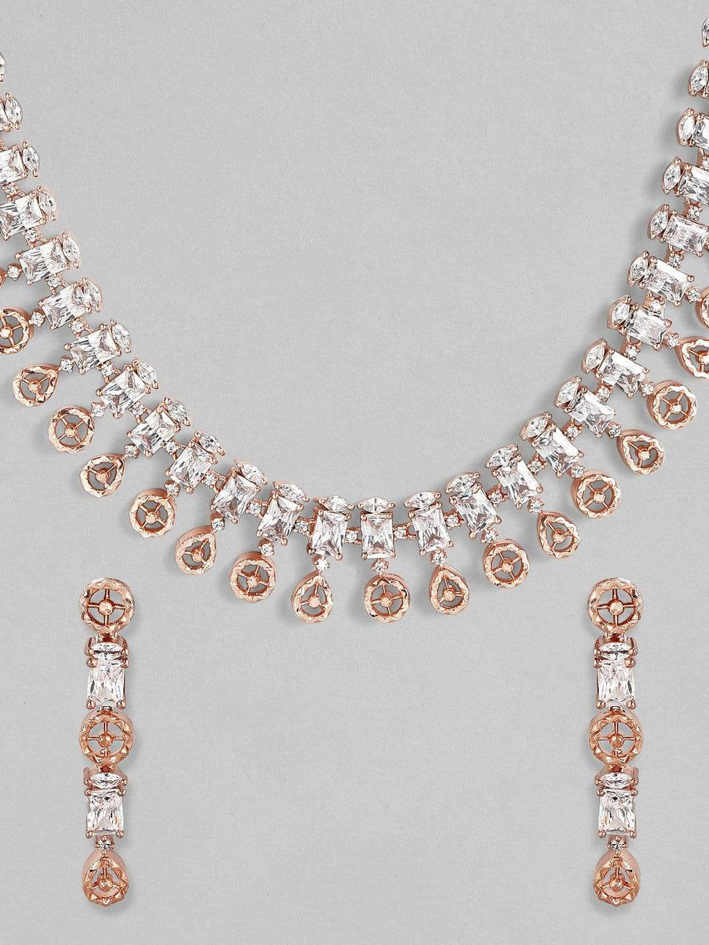 Zircon Studded Handcrafted Rose Gold Plated Statement Necklace Set