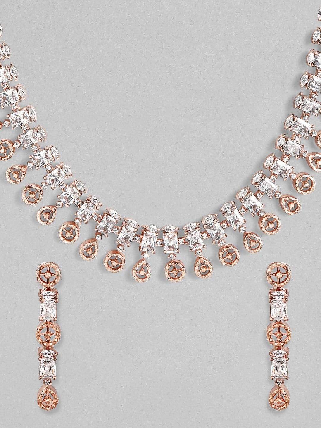 Zircon Studded Handcrafted Rose Gold Plated Statement Necklace Set