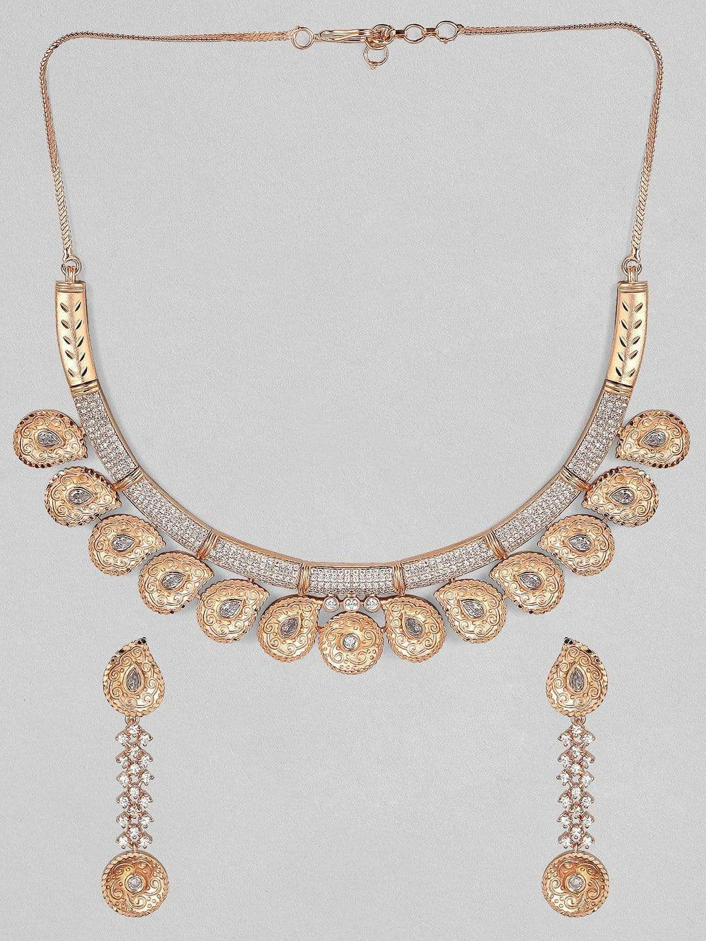 Zircon Studded Handcrafted Rose Gold Plated Statement Necklace Set