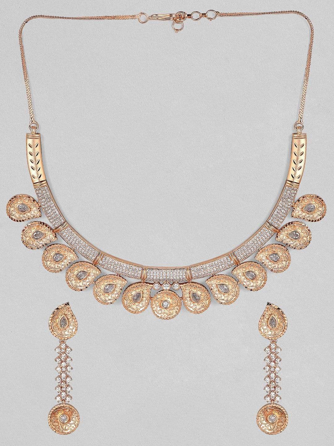 Zircon Studded Handcrafted Rose Gold Plated Statement Necklace Set