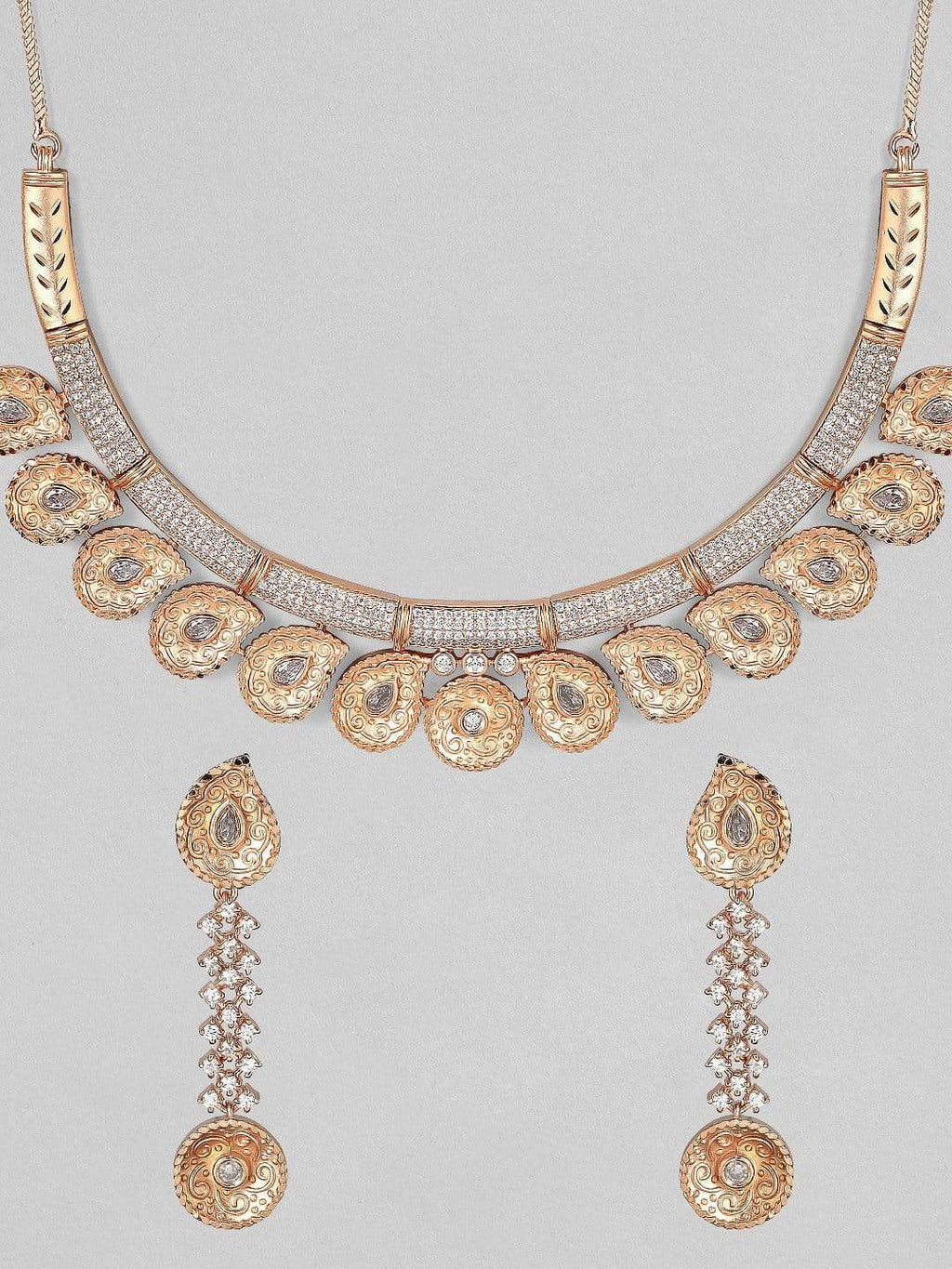 Zircon Studded Handcrafted Rose Gold Plated Statement Necklace Set