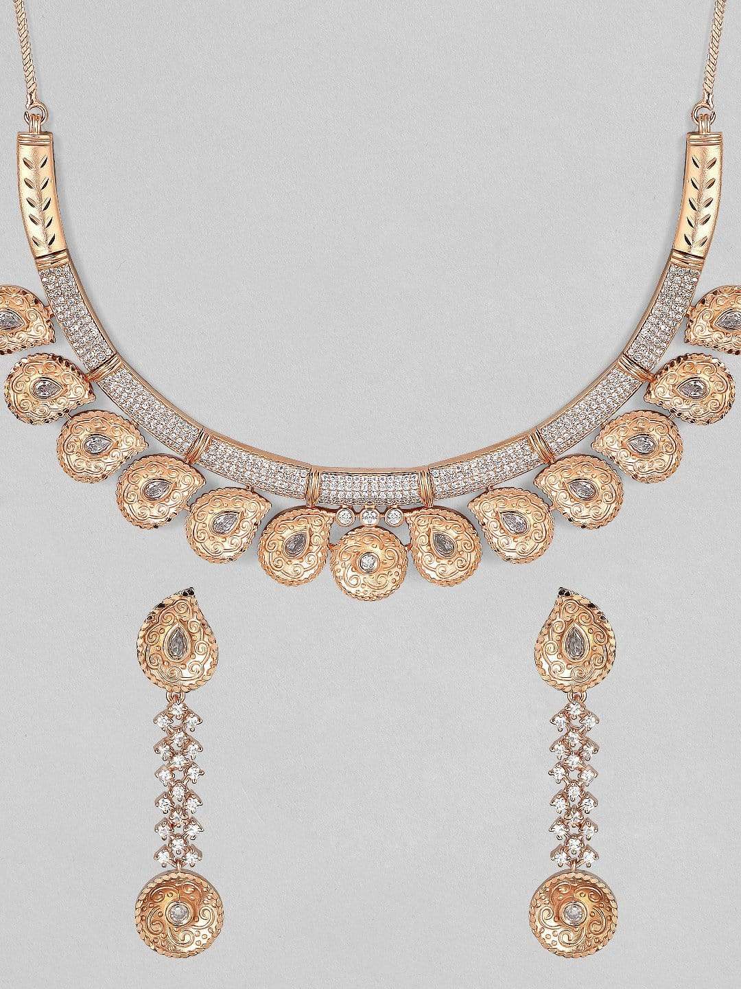 Zircon Studded Handcrafted Rose Gold Plated Statement Necklace Set