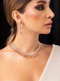 Zircon Studded Handcrafted Rose Gold Plated Statement Necklace Set
