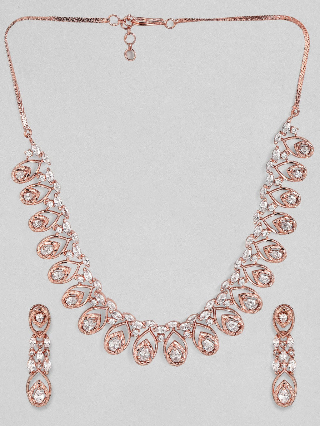 Zircon Studded Handcrafted Rose Gold Plated Statement Necklace Set