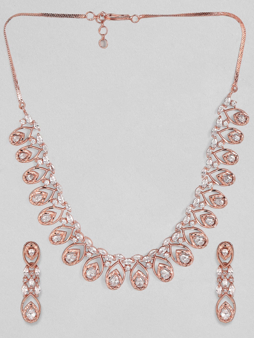 Zircon Studded Handcrafted Rose Gold Plated Statement Necklace Set