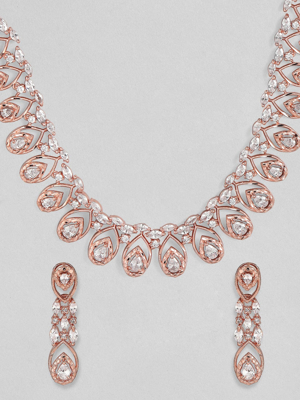 Zircon Studded Handcrafted Rose Gold Plated Statement Necklace Set