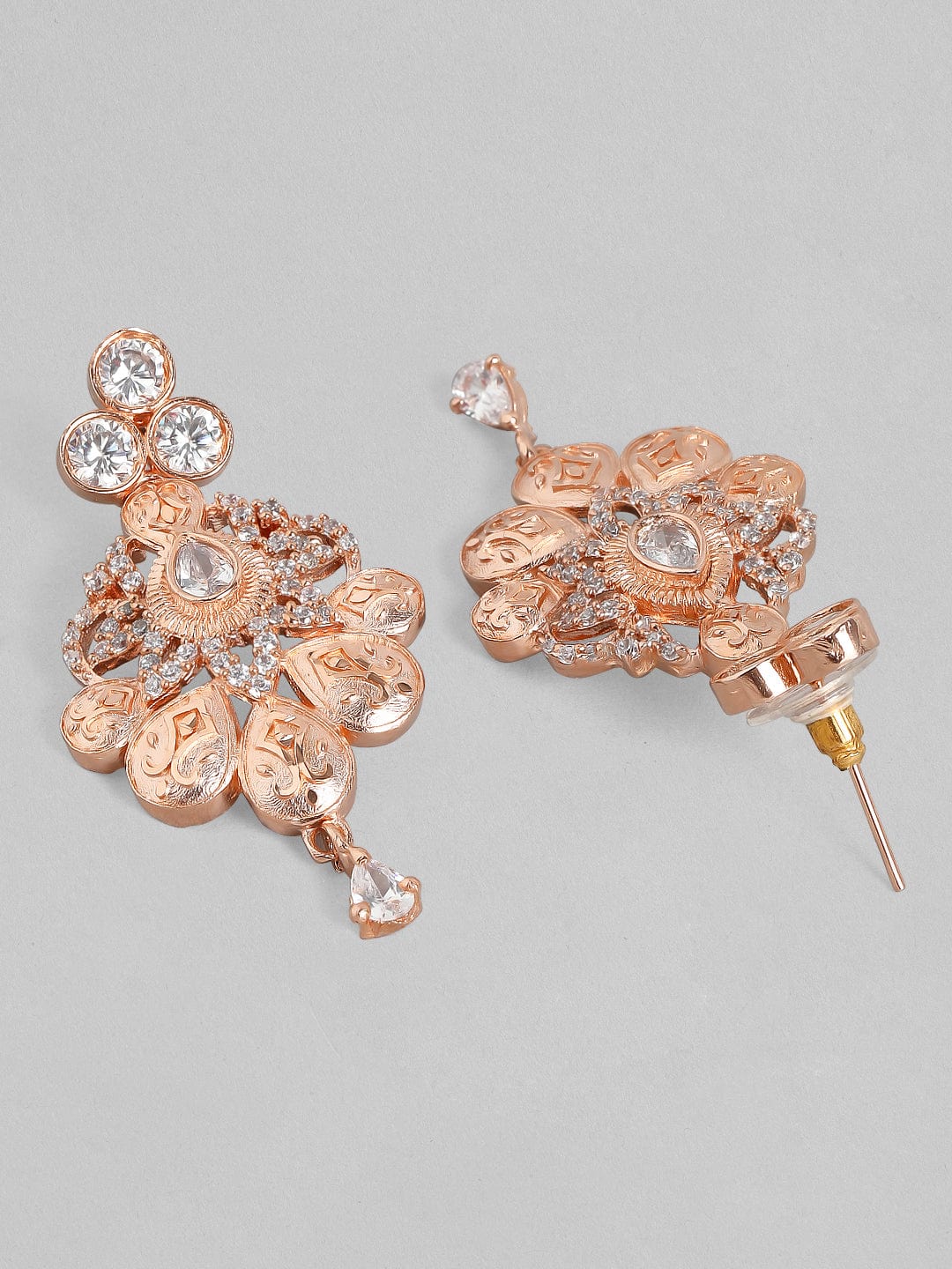 Zircon Studded Handcrafted Rose Gold Plated Statement Necklace Set