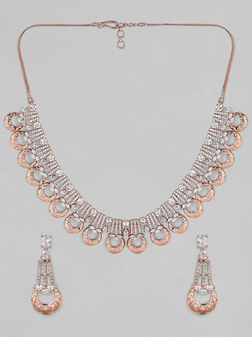 Zircon Studded Handcrafted Rose Gold Plated Statement Necklace Set