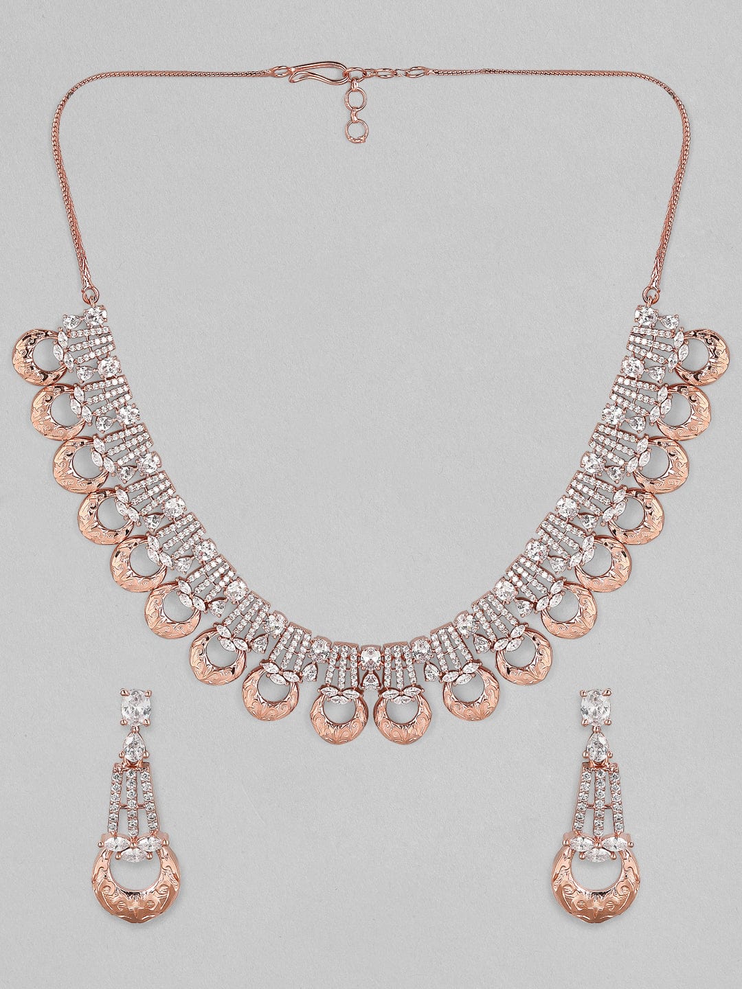 Zircon Studded Handcrafted Rose Gold Plated Statement Necklace Set