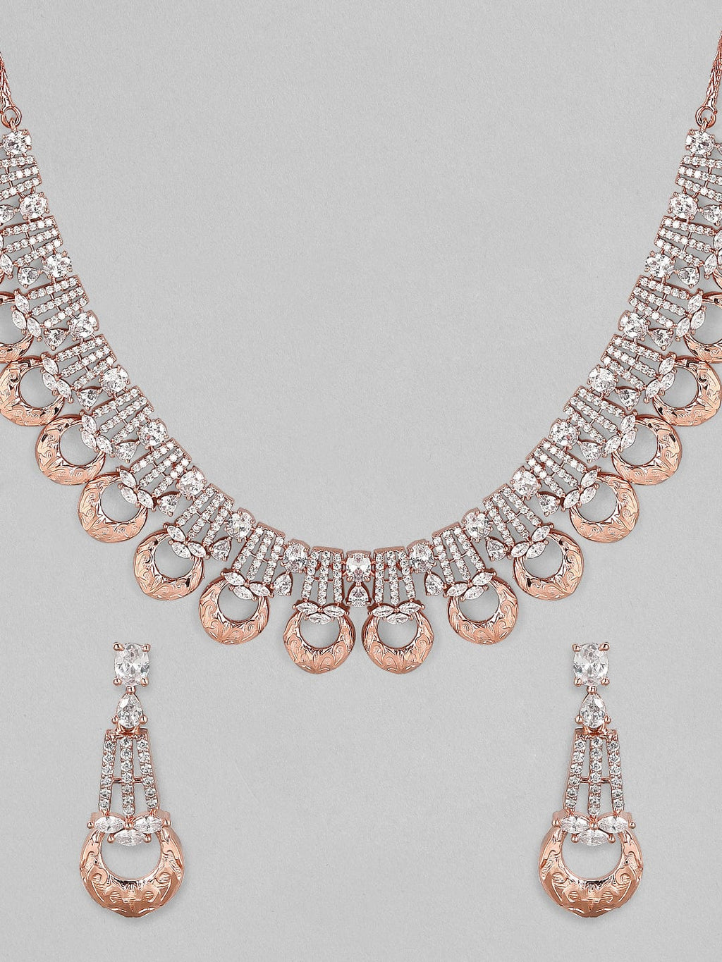 Zircon Studded Handcrafted Rose Gold Plated Statement Necklace Set